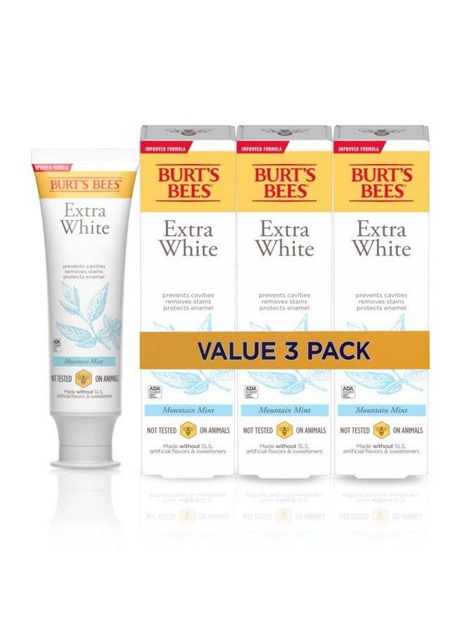 Burt's Bees - Extra White Toothpaste, Fluoride Toothpaste, Natural Flavor, Mountain Mint, 4.7 Oz, Pack Of 3 - Image 1