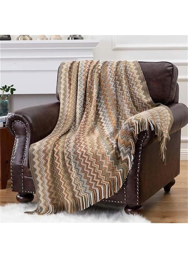 HOOKOR Knitted Throw Blankets for Couch and Bed, Soft Cozy Knit Blanket with Tassel, Off White Lightweight Decorative Blankets and Throws, Farmhouse Warm Woven Blanket,130 * 180cm (Bohemian-Yellow)  - Image 1