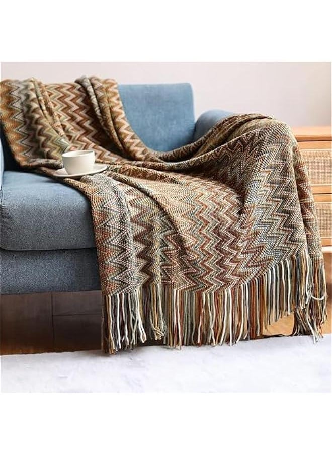 HOOKOR Knitted Throw Blankets for Couch and Bed, Soft Cozy Knit Blanket with Tassel, Off White Lightweight Decorative Blankets and Throws, Farmhouse Warm Woven Blanket,130 * 180cm (Bohemian-Yellow)  - Image 5