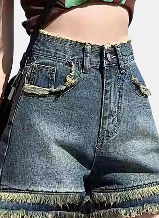 YUNIQEE Blue High-Rise Denim Shorts