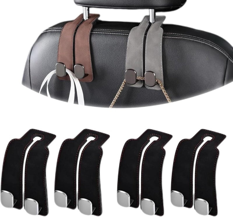 Car Headrest Hooks: Black Leather-Wrapped Double Hooks - 30 Lb Heavy-Duty Capacity, Tool-Free 2-Second Install Universal Car Storage Hooks for Car Suv Truck Interior Organization - Image 2