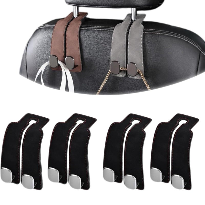 Car Headrest Hooks: Black Leather-Wrapped Double Hooks - 30 Lb Heavy-Duty Capacity, Tool-Free 2-Second Install Universal Car Storage Hooks for Car Suv Truck Interior Organization - Image 1