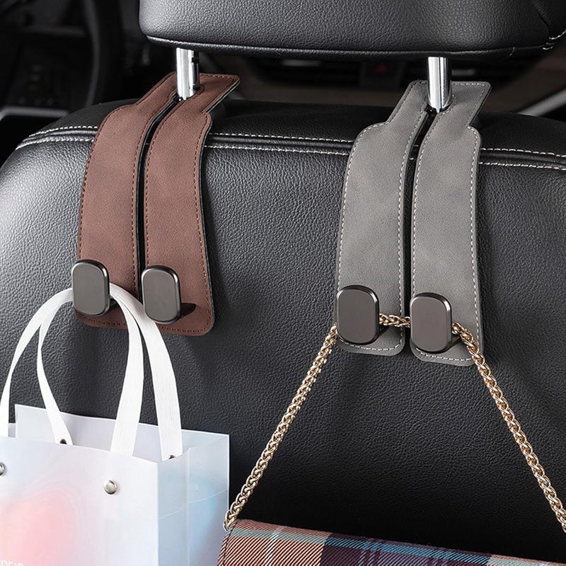 Car Headrest Hooks: Black Leather-Wrapped Double Hooks - 30 Lb Heavy-Duty Capacity, Tool-Free 2-Second Install Universal Car Storage Hooks for Car Suv Truck Interior Organization - Image 3