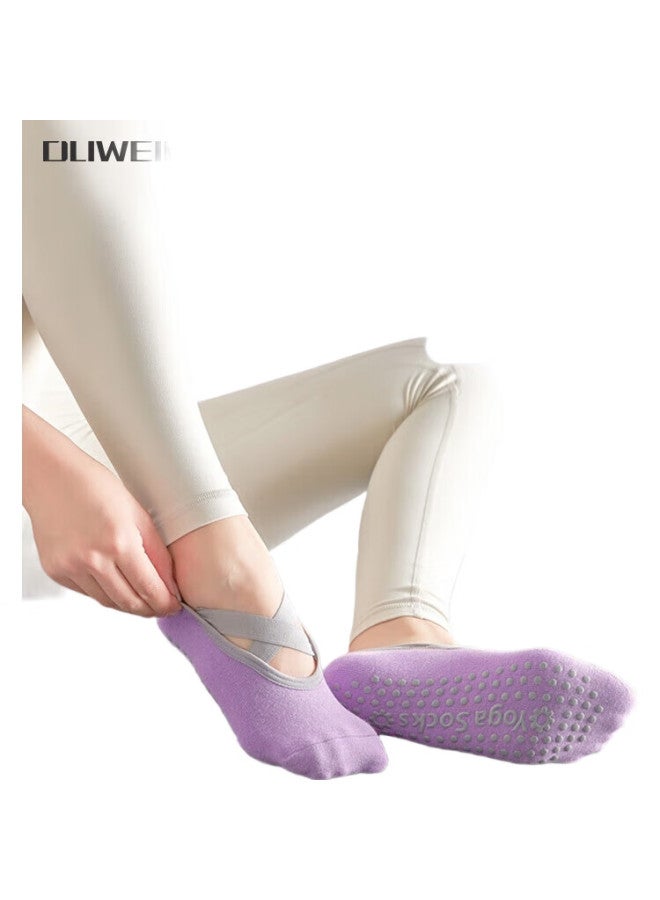 Dweck Duweike Professional Yoga Socks For Women, Non-Slip Pilates Indoor Floor Exercise Dance Socks, Hibiscus Purple - Image 1
