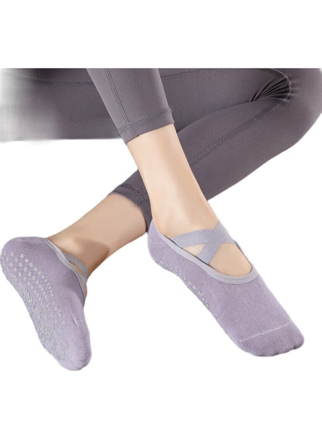 Dweck Duweike Professional Yoga Socks For Women, Non-Slip Pilates Indoor Floor Exercise Dance Socks, Hibiscus Purple - Image 2