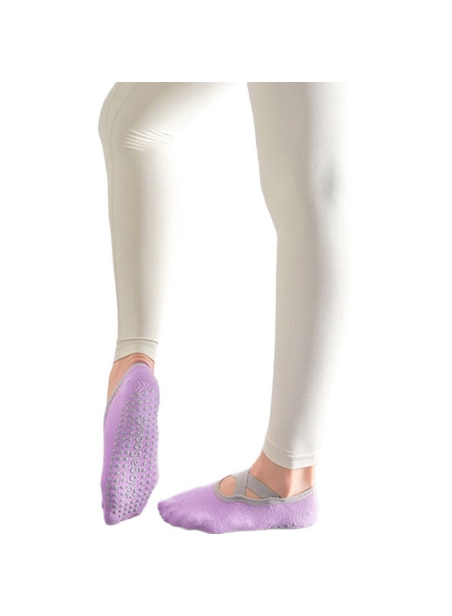 Dweck Duweike Professional Yoga Socks For Women, Non-Slip Pilates Indoor Floor Exercise Dance Socks, Hibiscus Purple - Image 3