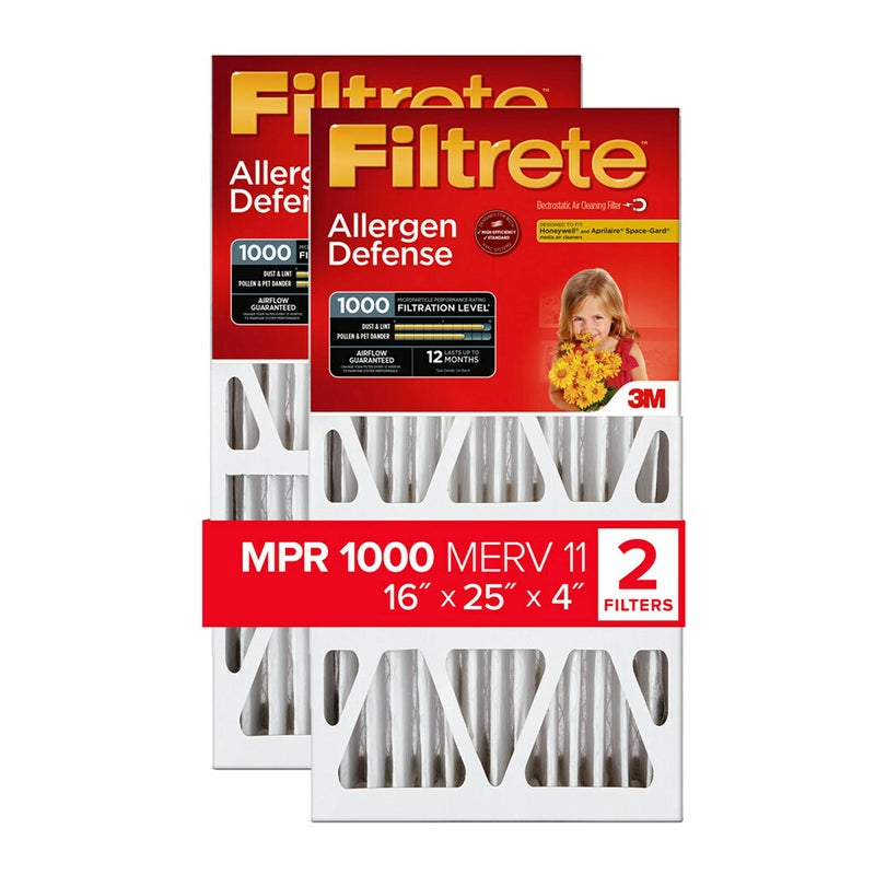 Filtrete ADP012PK2 16x25x4 AC Furnace Air Filter MPR 1000 Fits Honeywell and Lennox Devices Micro Allergen Defense Deep Pleat 2Pack Actual Dimensions 1588 x 2456 x 431 2 Count