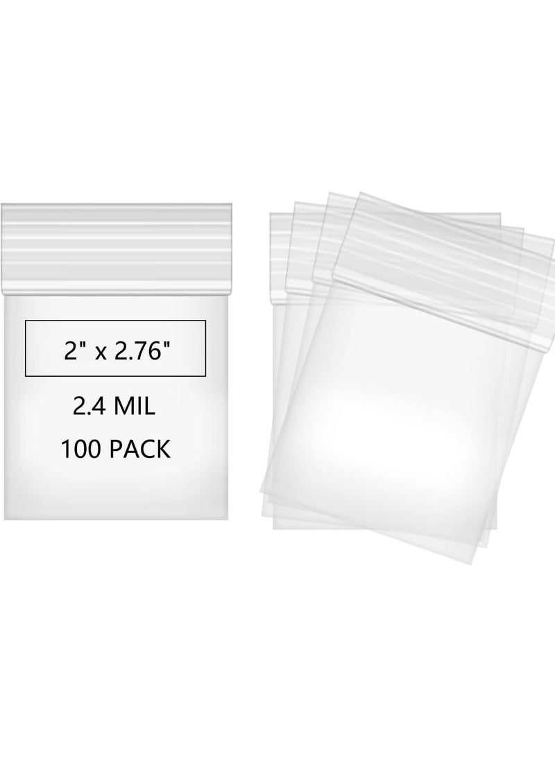 Small Plastic Bags for Jewelry, 100 Pcs 2" x 2.76" Resealable Clear Poly Baggies, 2.4 Mil Mini Zip Bags for Bead, Crafts, Small Parts, Gifts, Candy, Screws - Image 1