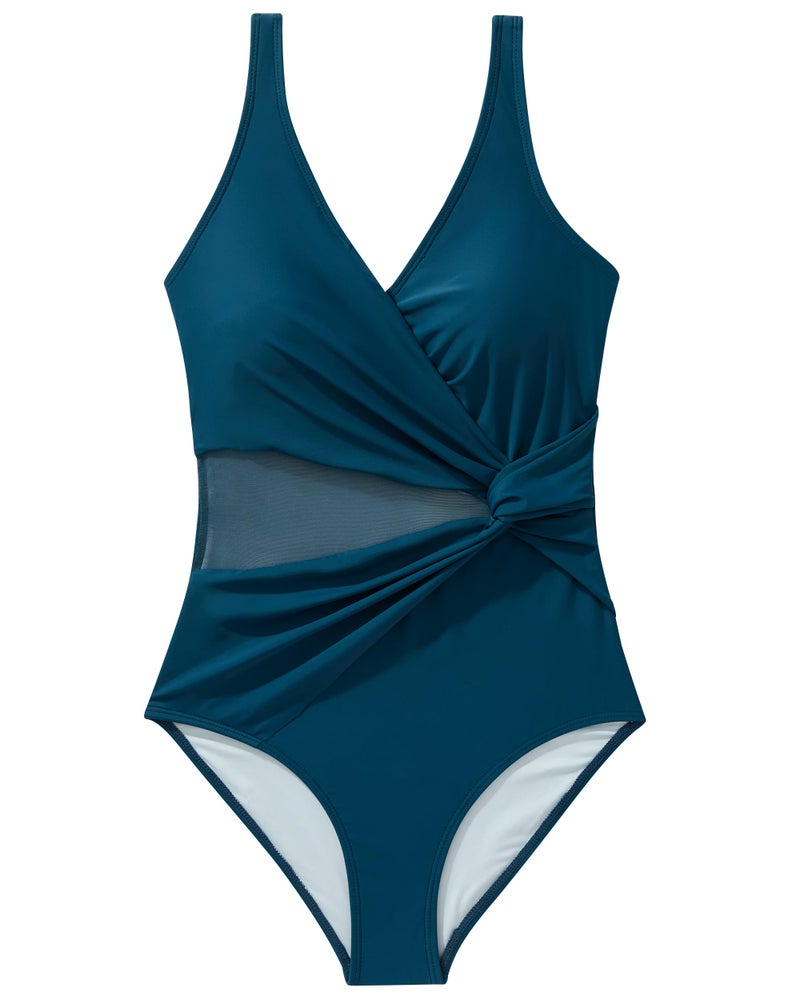 SUUKSESS Women Sexy Mesh Tummy Control One Piece Swimsuit Wrap Push Up Bathing Suit Retro Backless Cut Out Swimwear (Upgrade Peacock Blue,M) - Image 5