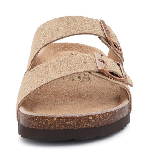 ODOLY Unisex Cork Footbed Slide Sandal, Arch Support Summer Outdoor Sandals with Adjustable Buckle for Women and Men, Taupe Suede 39 (8-8.5 Women/6.5-7 Men) - Image 4