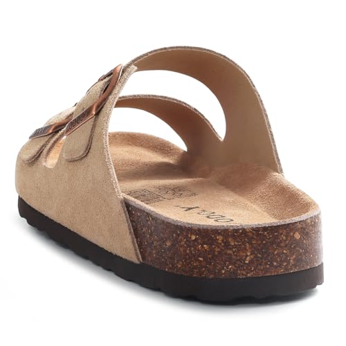 ODOLY Unisex Cork Footbed Slide Sandal, Arch Support Summer Outdoor Sandals with Adjustable Buckle for Women and Men, Taupe Suede 39 (8-8.5 Women/6.5-7 Men) - Image 5