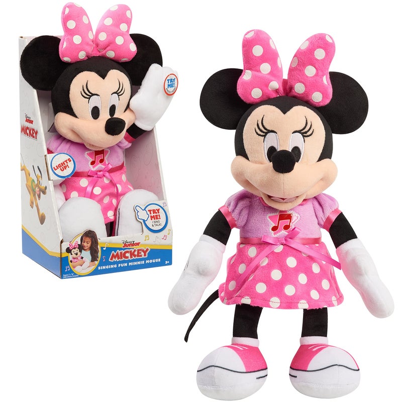 ميكي ماوس فقط قم بتشغيل Disney Junior Mickey Mouse Funhouse يغني المرح Minnie Mouse 13 بوصة وأصوات ميزة ميزة Plush Sings Bowtoons Song Song Kids Fan Ages 3 Up - Image 1