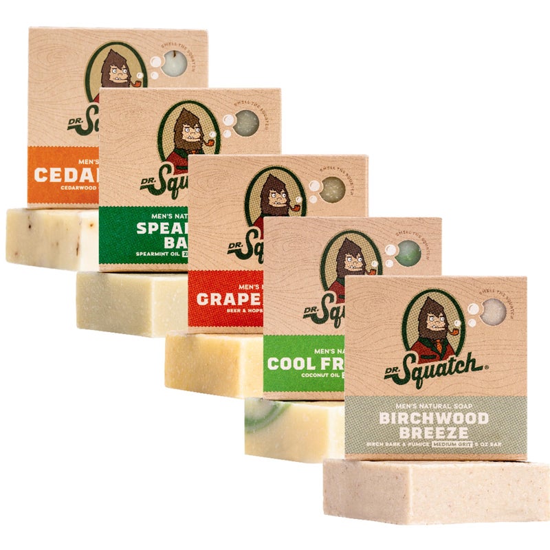 Dr. Squatch Natural Menâ€™s Bar Soap - Cold Process Body Soap Bar with Natural Oils - Gifts for Men - Cool Fresh Aloe, Cedar Citrus, Birchwood Breeze, Spearmint Basil & Grapefruit IPA (5 oz, 5-Pack) - Image 1