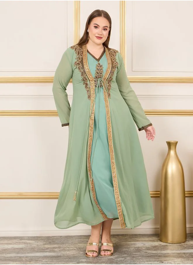 مكسيم كريشن Plus Handwork Embellished Belted Kaftan