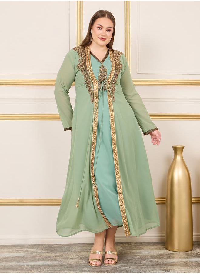 Maxim Creation - Plus Handwork Embellished Belted Kaftan by Styli - Image 1