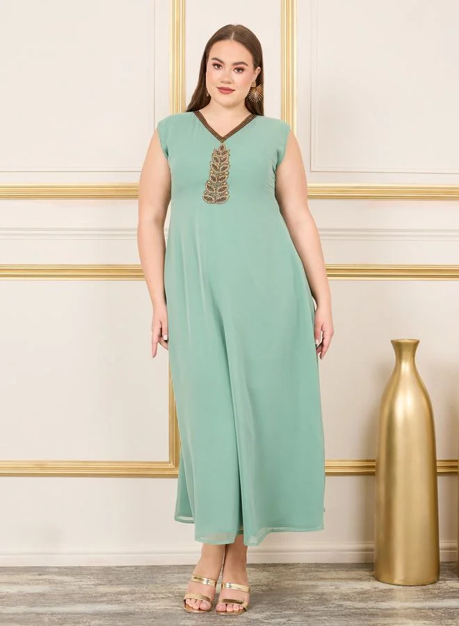 Maxim Creation Plus Handwork Embellished Belted Kaftan by Styli