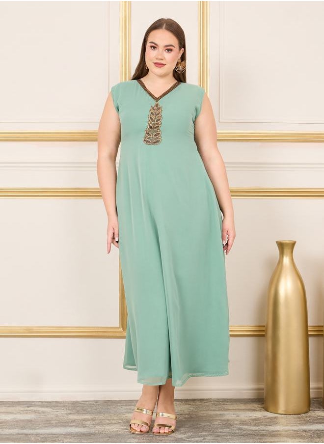 Maxim Creation - Plus Handwork Embellished Belted Kaftan by Styli - Image 1