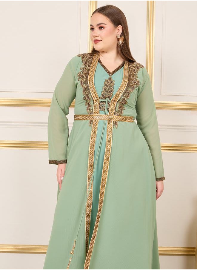 Maxim Creation - Plus Handwork Embellished Belted Kaftan by Styli - Image 1