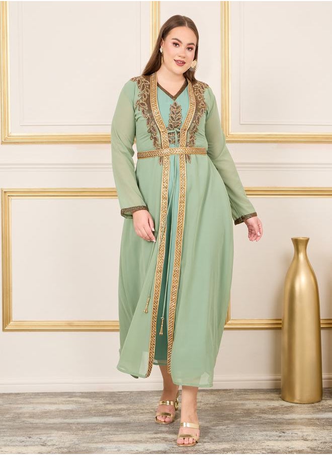 Maxim Creation - Plus Handwork Embellished Belted Kaftan by Styli - Image 1