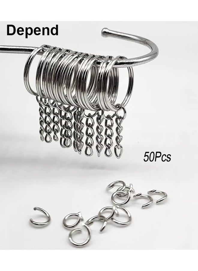 Depend 50 Pack Bulk Keyring Set Split Key Chain Rings with 1 inch Large Chains Heavy Duty Metal Keychain Ring Easy to Use Open Jump Rings Strong Small Round DIY Jewelry Making Keyrings Kit - Image 2