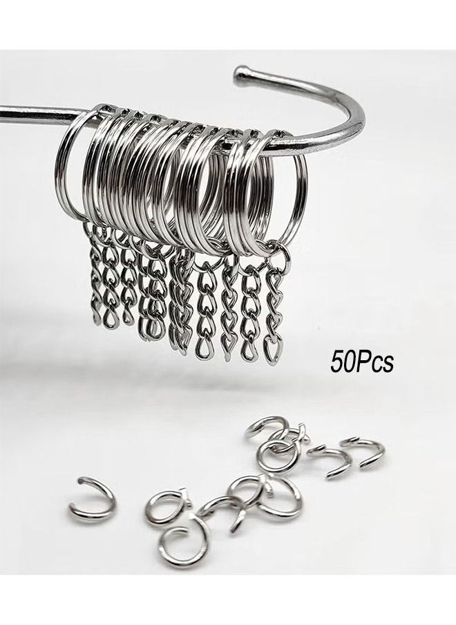Depend - 50 Pack Bulk Keyring Set Split Key Chain Rings with 1 inch Large Chains Heavy Duty Metal Keychain Ring Easy to Use Open Jump Rings Strong Small Round DIY Jewelry Making Keyrings Kit - Image 1