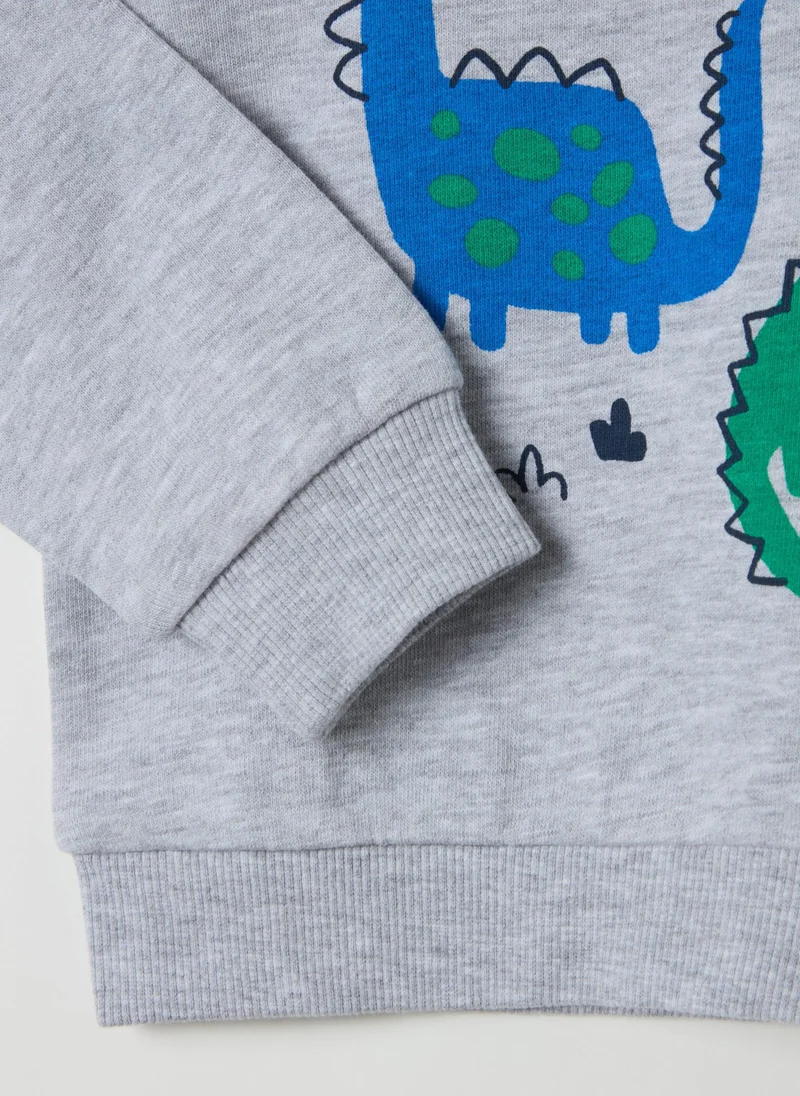 Ovs Sweatshirt With Round Neck And Dinosaurs Print