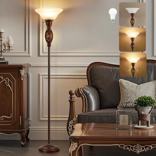 Luvkczc 70" Torchiere Floor Lamp with NightLight - Victorian Style Standing Lamp for Living Room, Bedroom, Office - Retro Floor Lamps with Rotary Switch & Etched Glass Shade, Home Decor, Bulb Included - Image 1