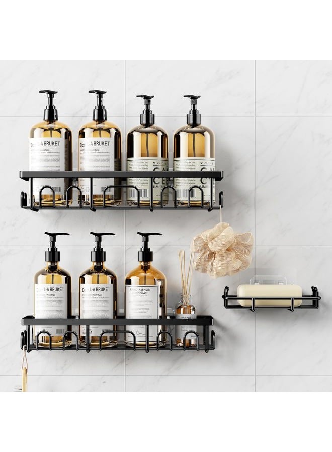 Deyhoc 3 Pack Rustproof Stainless Steel Shower Caddy, Bathroom Storage Accessory Shelf Organiser Adhesive No Drilling Hanging, Soap Holder Set, Kitchen Wall Mounted Corner Decor, Black - Image 1