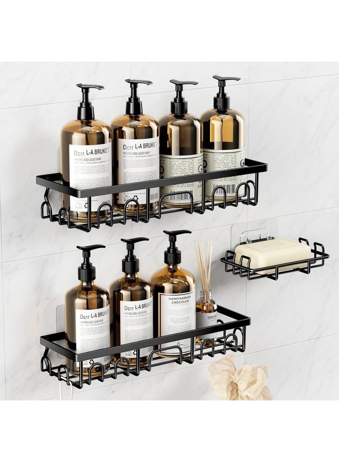Deyhoc 3 Pack Rustproof Stainless Steel Shower Caddy, Bathroom Storage Accessory Shelf Organiser Adhesive No Drilling Hanging, Soap Holder Set, Kitchen Wall Mounted Corner Decor, Black - Image 2