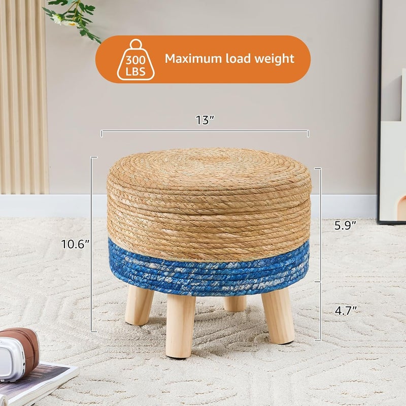 Cpintltr Storage Ottoman Poufs Handwoven Footstool Natural Seagrass Round Footrest Stool with 4 Wood Legs Soft Padded Outdoor Seat for Hallway Lounge Bedroom Garden - Image 3