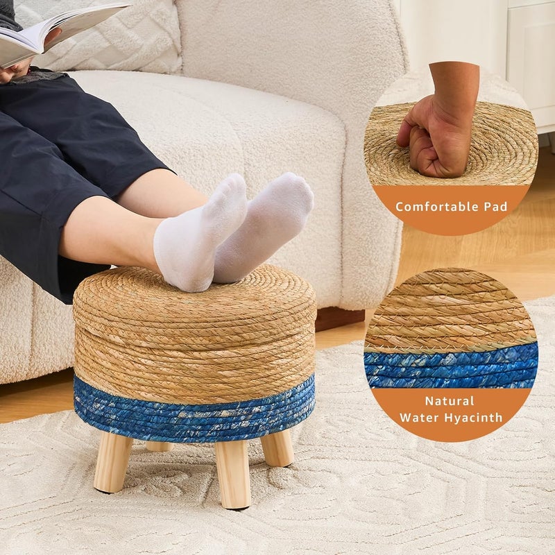 Cpintltr Storage Ottoman Poufs Handwoven Footstool Natural Seagrass Round Footrest Stool with 4 Wood Legs Soft Padded Outdoor Seat for Hallway Lounge Bedroom Garden - Image 4