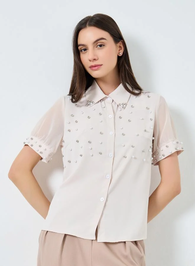 Take Two Take Two Pearl Embellished Buttoned Shirt