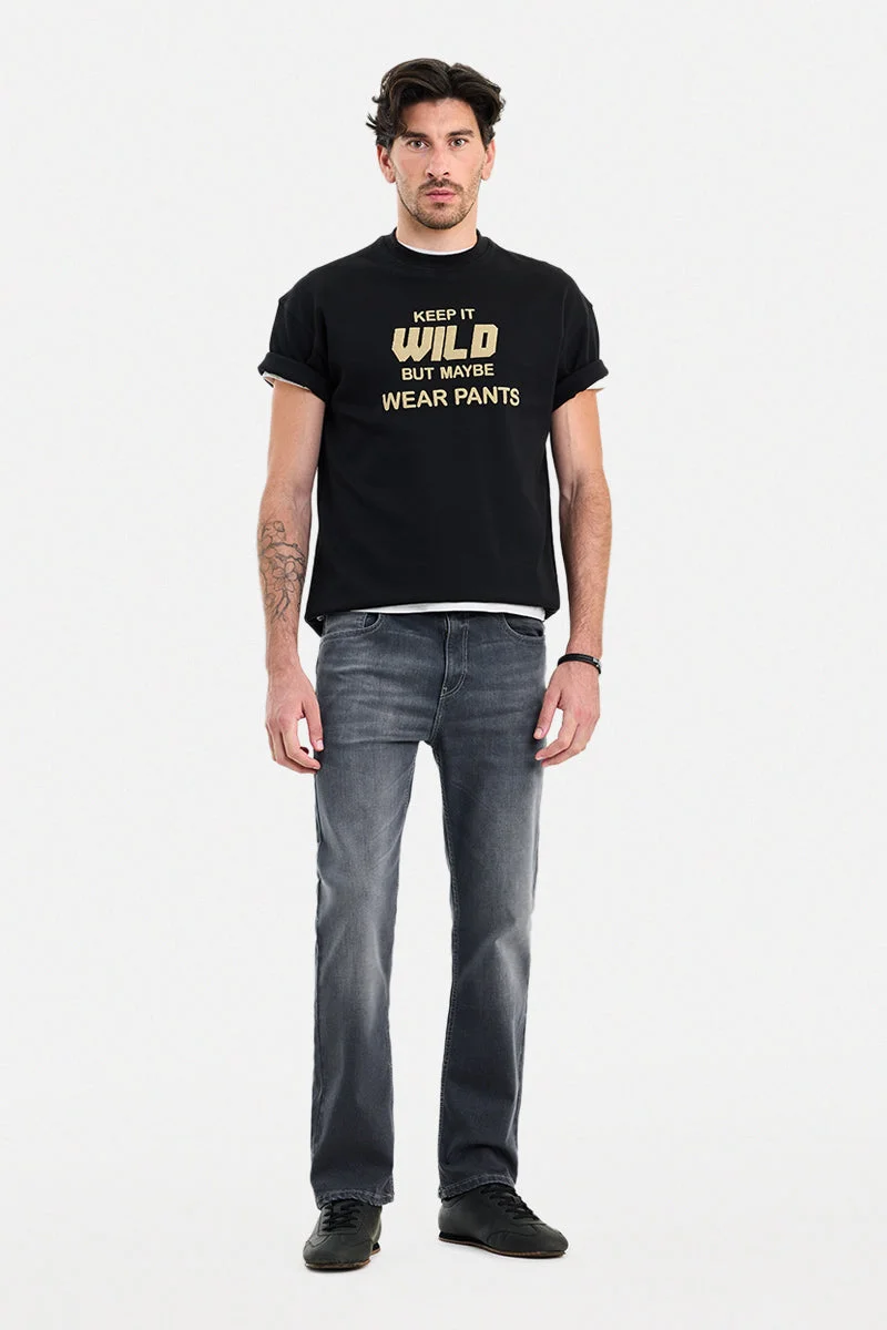 SNITCH Grey Solid Straight Fit Casual Jeans