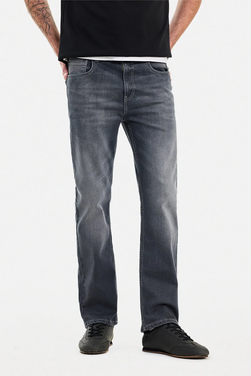 SNITCH Grey Solid Straight Fit Casual Jeans
