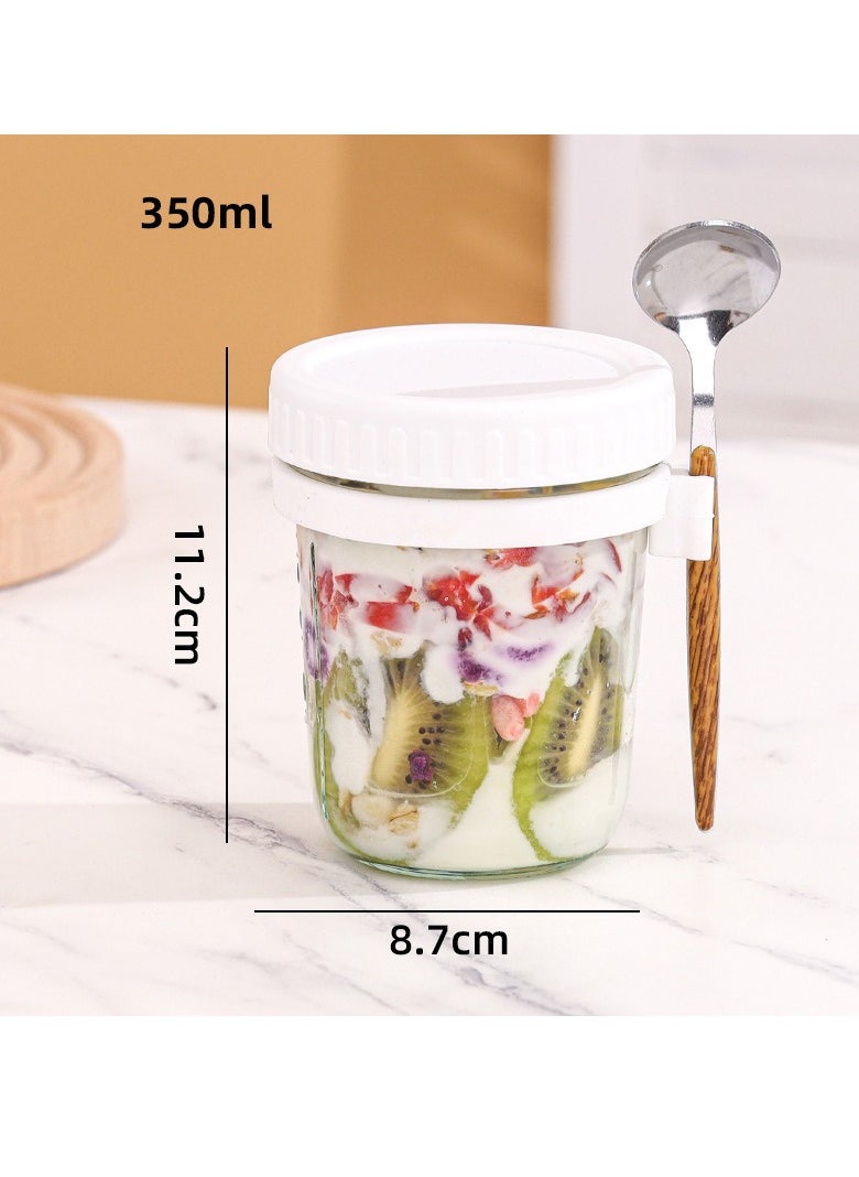 Overnight Oats Jar, Overnight Oats Container with Lid and Spoon, Milk, Vegetable and Fruit Salad Storage Container, White
