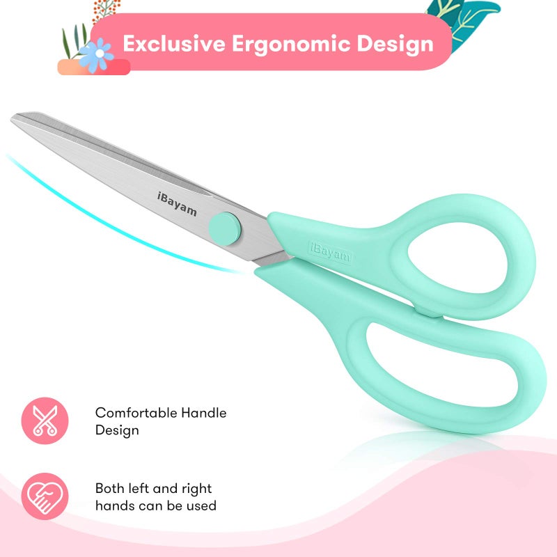 iBayam Scissors, iBayam 8" All Purpose Scissors Bulk 3-Pack, Ultra Sharp 2.5mm Thick Blade Shears Comfort-Grip for Office Desk Accessories Sewing Fabric Home Craft School Supplies, Right/Left Handed - Image 3