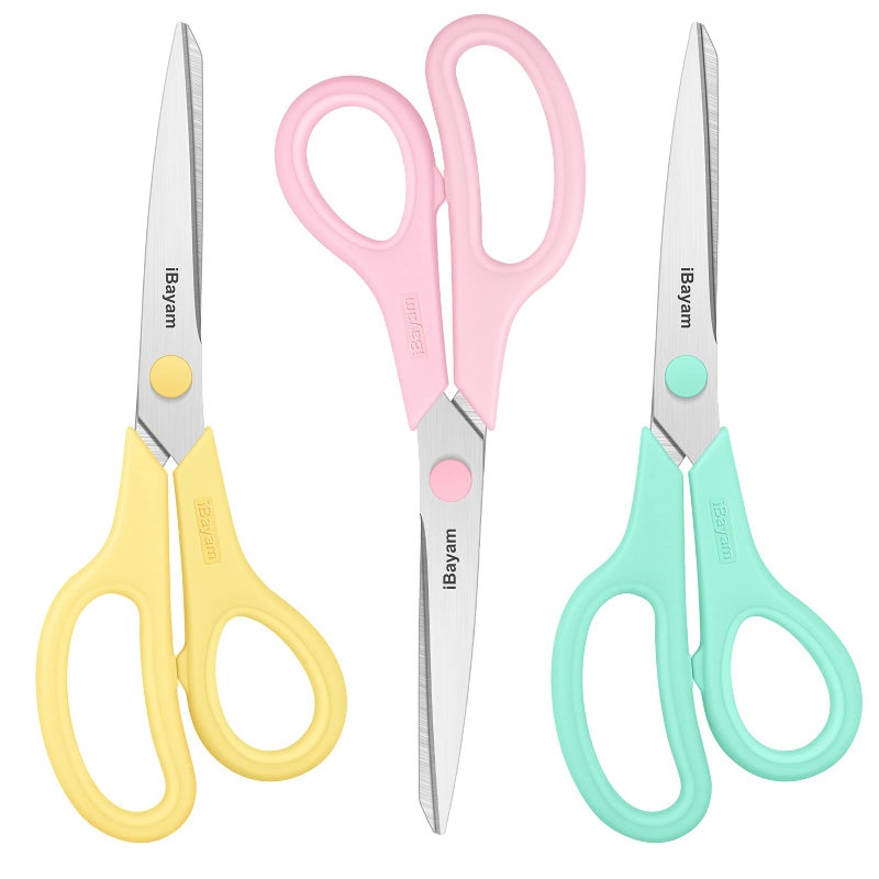 iBayam Scissors, iBayam 8" All Purpose Scissors Bulk 3-Pack, Ultra Sharp 2.5mm Thick Blade Shears Comfort-Grip for Office Desk Accessories Sewing Fabric Home Craft School Supplies, Right/Left Handed - Image 1