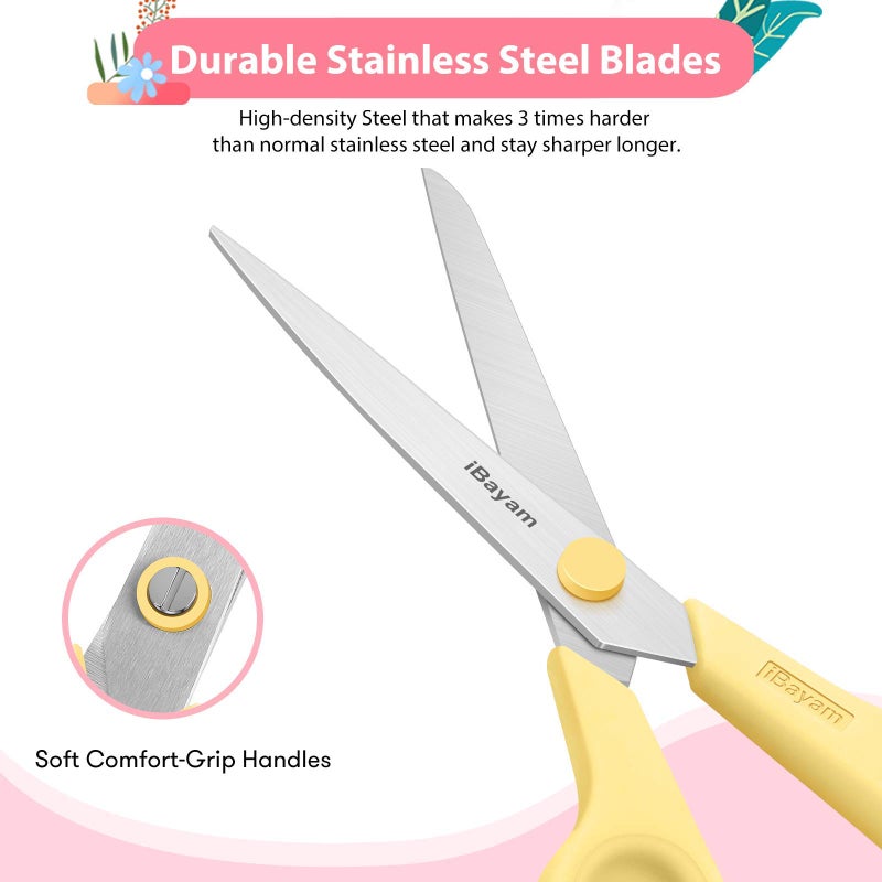 iBayam Scissors, iBayam 8" All Purpose Scissors Bulk 3-Pack, Ultra Sharp 2.5mm Thick Blade Shears Comfort-Grip for Office Desk Accessories Sewing Fabric Home Craft School Supplies, Right/Left Handed - Image 4