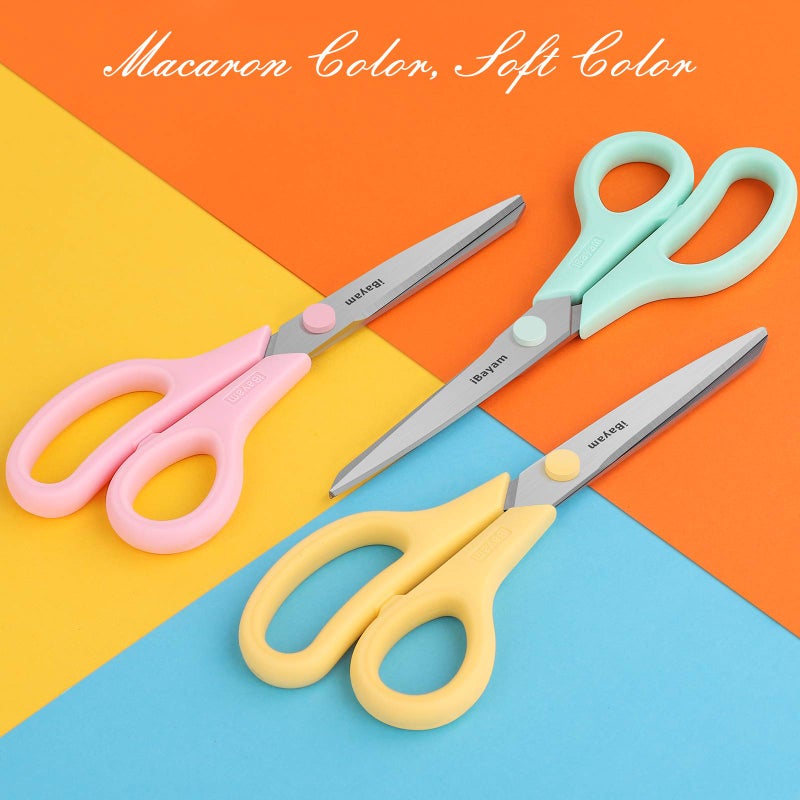 iBayam Scissors, iBayam 8" All Purpose Scissors Bulk 3-Pack, Ultra Sharp 2.5mm Thick Blade Shears Comfort-Grip for Office Desk Accessories Sewing Fabric Home Craft School Supplies, Right/Left Handed - Image 2