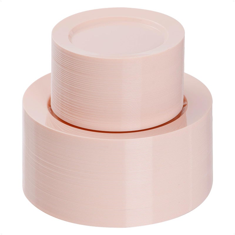 Goodluck 200PCS Disposable Pink Plastic Plates, Heavy Duty Disposable with 100 10.25 inch and 100 7.5 inch Dessert Plates for Party, Wedding, Baby Shower - Image 1