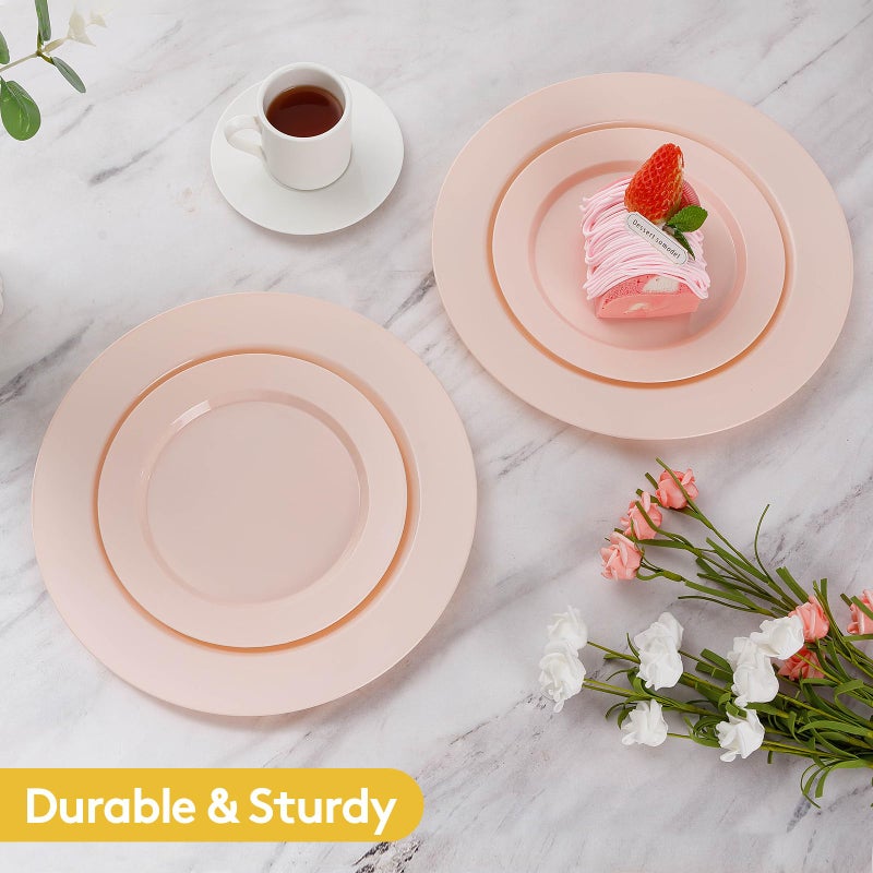 Goodluck 200PCS Disposable Pink Plastic Plates, Heavy Duty Disposable with 100 10.25 inch and 100 7.5 inch Dessert Plates for Party, Wedding, Baby Shower - Image 5