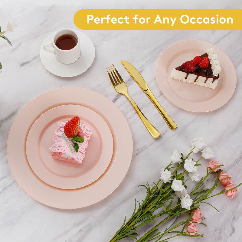 Goodluck 200PCS Disposable Pink Plastic Plates, Heavy Duty Disposable with 100 10.25 inch and 100 7.5 inch Dessert Plates for Party, Wedding, Baby Shower - Image 4