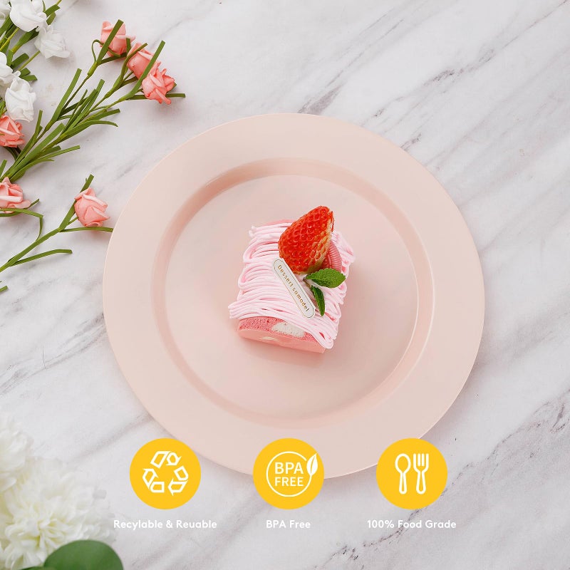 Goodluck 200PCS Disposable Pink Plastic Plates, Heavy Duty Disposable with 100 10.25 inch and 100 7.5 inch Dessert Plates for Party, Wedding, Baby Shower - Image 2