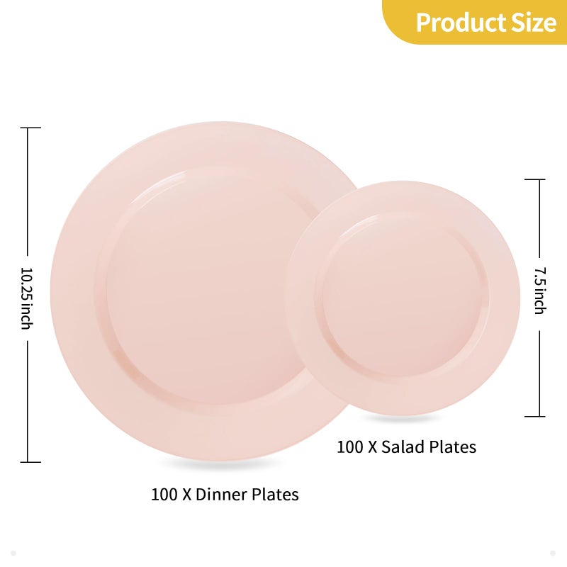 Goodluck 200PCS Disposable Pink Plastic Plates, Heavy Duty Disposable with 100 10.25 inch and 100 7.5 inch Dessert Plates for Party, Wedding, Baby Shower - Image 3