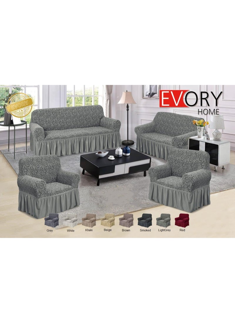 EVORY HOME Sofa Cover Jacquard 4-Pieces Set of 7-Seater (3+2+1+1) Super Stretchable Anti-Wrinkle Slip Resistant Furniture Protector 