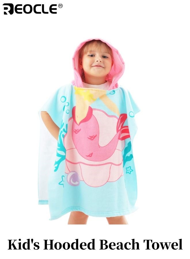 REOCLE Kid's Hooded Beach Towel with Cartoon Design and Soft Absorbent Fabric Toddler Pool Towel Wrap with Hood for Swimming Bath Use - Image 1