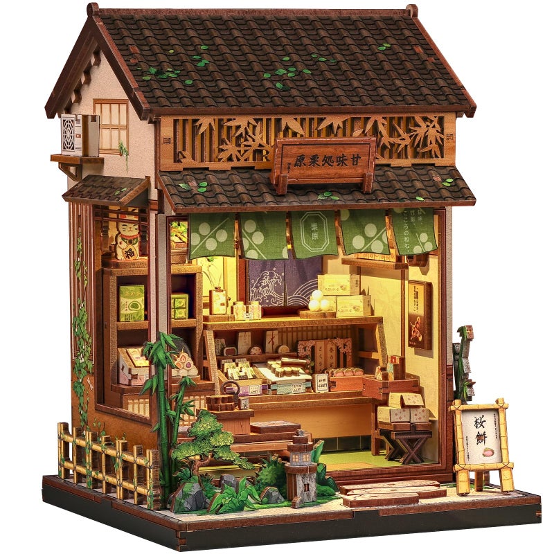 CUTEBEE Book Nook Kit - DIY Miniature House Japanese Sweet Wagashi Shop, Dollhouse Kit for Adults and Teens, Bookshelf Decor 3D Wooden Puzzle, Gifts for Family, Friendsï¼ˆKanmi-dokoro Kuriharaï¼‰ - Image 1