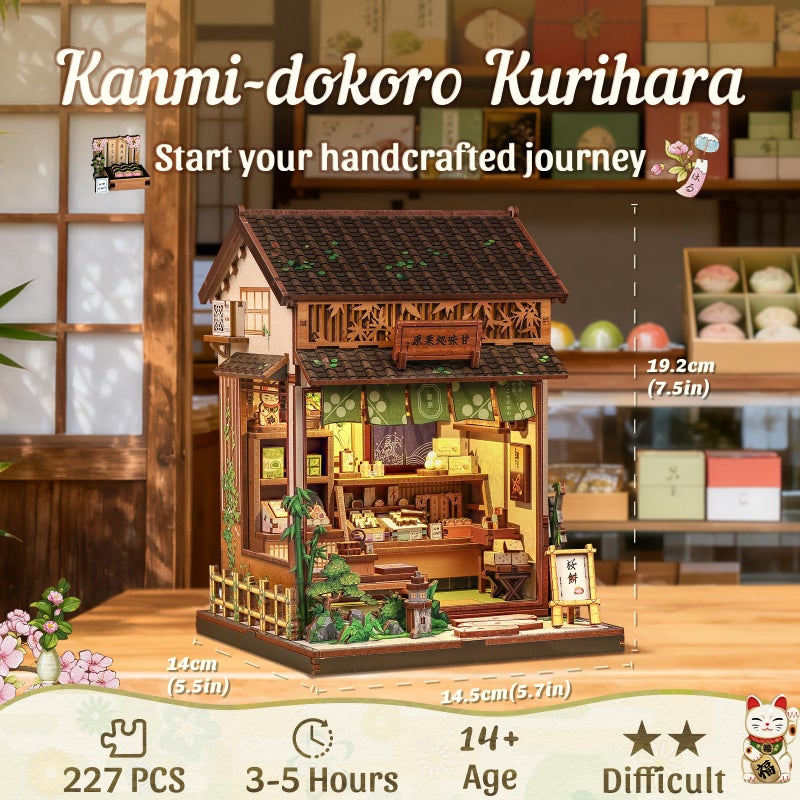 CUTEBEE Book Nook Kit - DIY Miniature House Japanese Sweet Wagashi Shop, Dollhouse Kit for Adults and Teens, Bookshelf Decor 3D Wooden Puzzle, Gifts for Family, Friendsï¼ˆKanmi-dokoro Kuriharaï¼‰ - Image 2