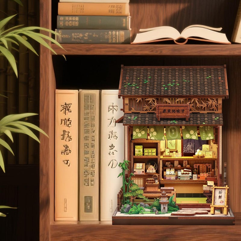 CUTEBEE Book Nook Kit - DIY Miniature House Japanese Sweet Wagashi Shop, Dollhouse Kit for Adults and Teens, Bookshelf Decor 3D Wooden Puzzle, Gifts for Family, Friendsï¼ˆKanmi-dokoro Kuriharaï¼‰ - Image 3