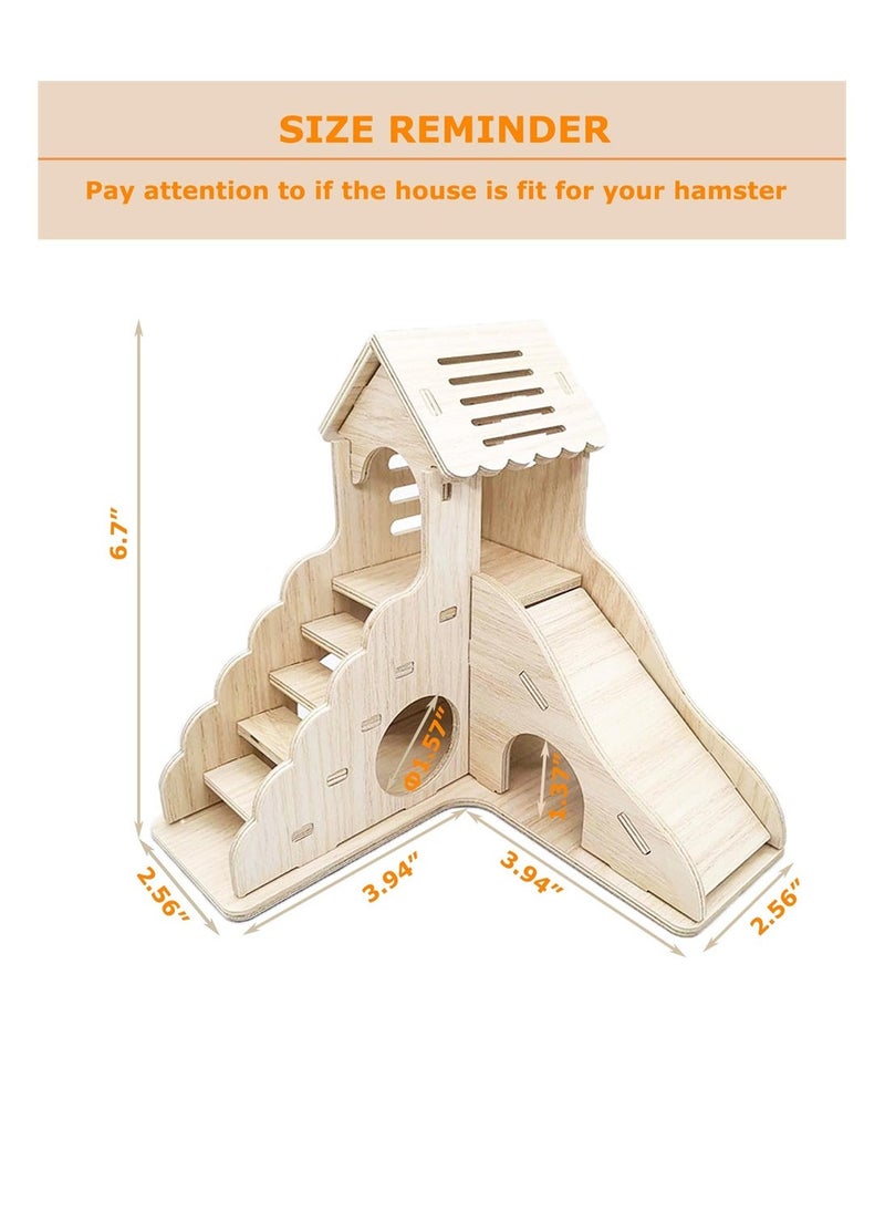 Generic - Hamster Hideout, Hamster House and Habitat Wooden Hide Hut with Climbing Ladder and Slide for Dwarf Gerbils and Mouse Mice Rat Other Small Animals - Image 1